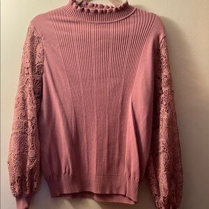 Sioni Pink Cowl Neck Sweater with Lace Sleeves